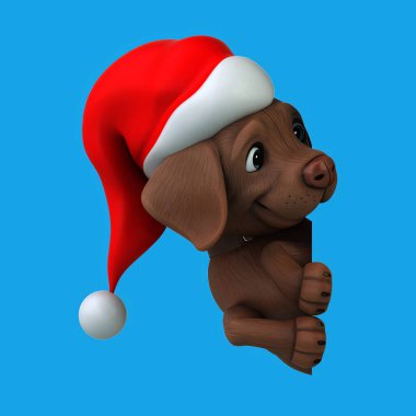 Noel Baba şapkalı komik 3D karikatür Santa Labrador Retriever