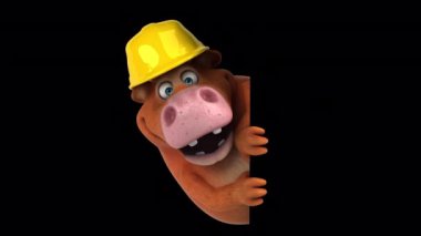 Sert şapkalı, 3 boyutlu komik inek. 