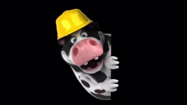 Sert şapkalı, 3 boyutlu komik inek. 