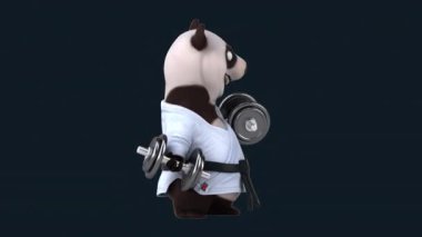 Üç boyutlu komik panda karakteri halterli karate kimonosu. 