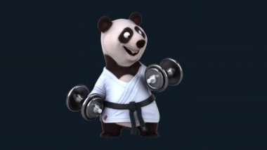 Üç boyutlu komik panda karakteri halterli karate kimonosu. 