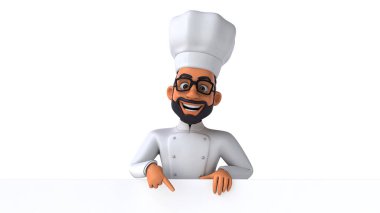 Kartviziti olan Hintli bir aşçının 3 boyutlu komik çizimi.