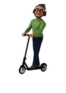 Scooter 'daki 3 boyutlu komik Hintli adam.