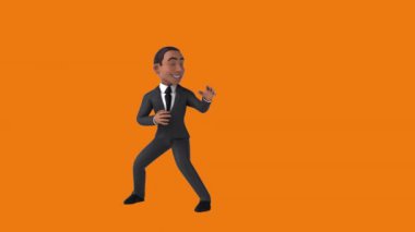 Eğlenceli iş adamı çizgi film karakteri karate çalışıyor. 