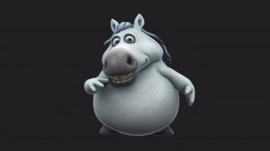 Komik çizgi film karakteri beyaz at konuşuyor - 3 boyutlu animasyon 