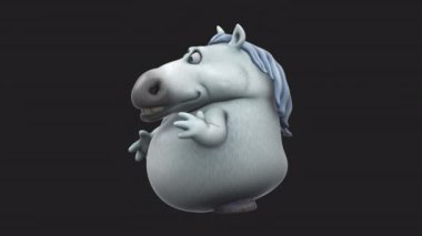 Komik çizgi film karakteri beyaz atın konuşmasının yan görüntüsü - 3D animasyon 