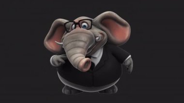 Takım elbiseli iş adamı fil çizgi film karakteri konuşuyor - 3 boyutlu animasyon 