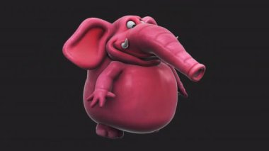 Pembe fil çizgi film karakteri el sallıyor, merhaba jest - 3 boyutlu animasyon 