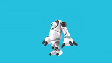 Eğlenceli 3 boyutlu çizgi film karakteri robot el sallıyor. 
