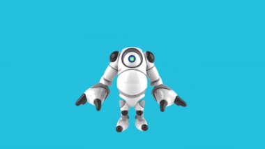 Eğlenceli 3 boyutlu çizgi film karakteri robot el sallıyor. 
