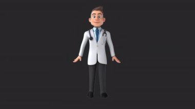 Doktor karakterinin el sallamasının 3 boyutlu komik çizimi 
