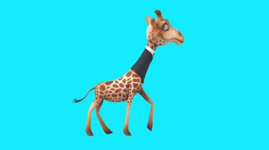 Eğlenceli zürafa işadamı çizgi film karakteri yürüyüşü - 3 boyutlu animasyon 