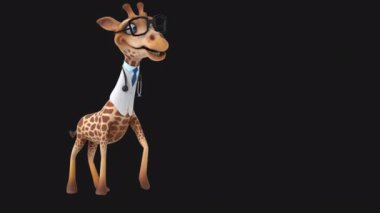 Eğlenceli zürafa doktoru çizgi film karakteri yürüyüşü - 3 boyutlu animasyon 
