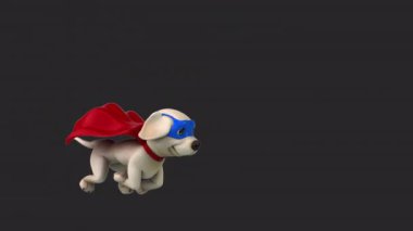 Eğlenceli 3 boyutlu çizgi film karakteri Labrador süper kahramanı koşuyor. 