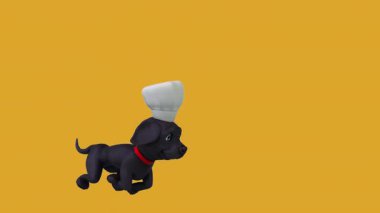 Eğlenceli 3 boyutlu çizgi film karakteri Labrador şef şapkası takıyor. 