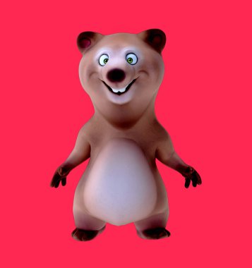 Eğlenceli 3D çizgi film ayısı konuşuyor ve sunuyor