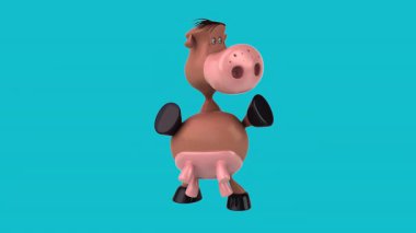 Karate kimonolu komik üç boyutlu inek çizgi film karakteri yumruk vuruşu yapıyor.