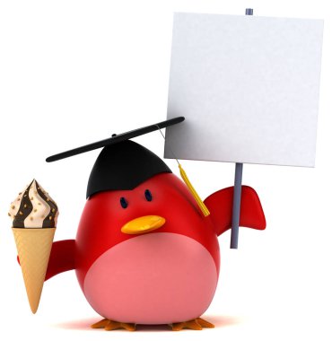 Dondurma tutan kırmızı kuş - 3D Görüntü