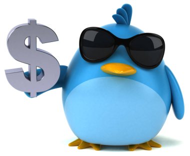Mavi kuş dolar tutuyor - 3D Görüntü