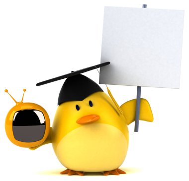 Sarı kuş TV 'yi tutuyor - 3D Görüntü