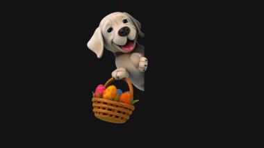 Bir sepet paskalya yumurtasıyla sevimli bir köpek - 3 boyutlu animasyon 