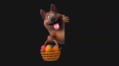 Bir sepet paskalya yumurtasıyla sevimli bir köpek - 3 boyutlu animasyon 