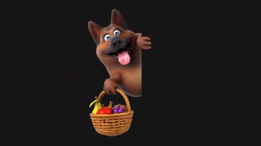 Eğlenceli 3 boyutlu çizgi film karakteri Alman çoban köpeği meyveli. 