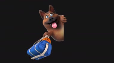 Eğlenceli 3D animasyon karakter Alman çobanı spor çantalı. 