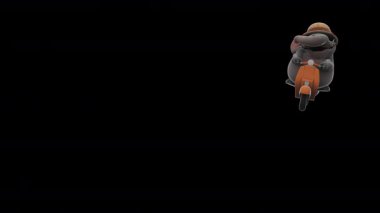 Scooter 'daki iş adamı fil çizgi film karakteri - 3 boyutlu animasyon 