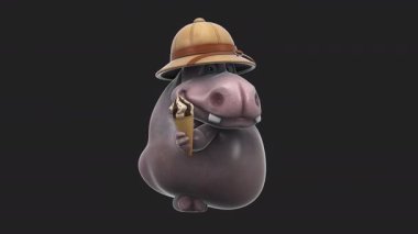 Dondurmalı bir çizgi film karakteri hipopotamın 3 boyutlu eğlenceli animasyonu 