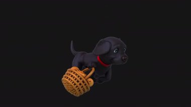 Bir sepet hamur işiyle koşan 3 boyutlu eğlenceli çizgi film köpeği.