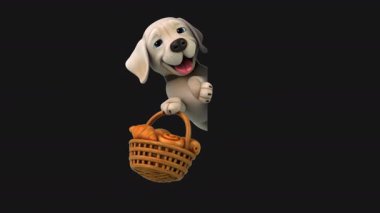 Bir sepet hamur işi ile eğlenceli bir 3 boyutlu çizgi film köpeği.