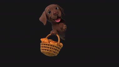 Bir sepet hamur işi ile eğlenceli bir 3 boyutlu çizgi film köpeği.