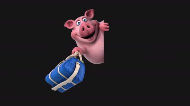 Komik çizgi film karakteri elinde para dolu çanta - 3 boyutlu animasyon 