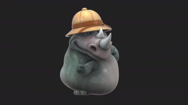 Eğlenceli 3D çizgi film karakteri safari gergedanı. 