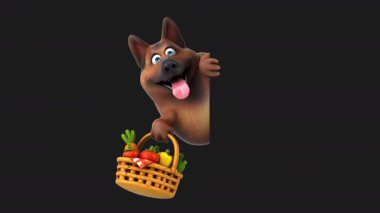 Eğlenceli 3D animasyon karakteri sebzeli Alman çoban.