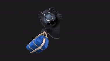 Bir çanta dolusu parayla eğlenceli bir 3D karikatür.