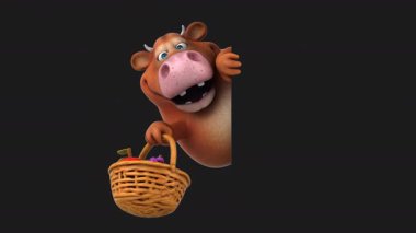 Eğlenceli 3 boyutlu çizgi film karakteri meyve tutan inek