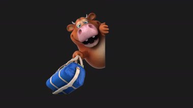 Bir çanta dolusu parayla eğlenceli bir 3D karikatür.