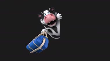 Bir çanta dolusu parayla eğlenceli bir 3D karikatür.