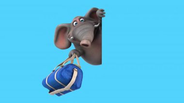 Bir çanta dolusu parayla eğlenceli bir 3 boyutlu çizgi film fili.