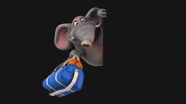 Spor çantalı iş adamı fil çizgi film karakteri - 3 boyutlu animasyon 