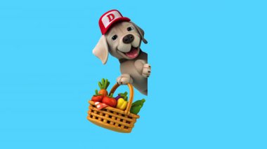 Eğlenceli 3D çizgi film karakteri sebzeli köpek.