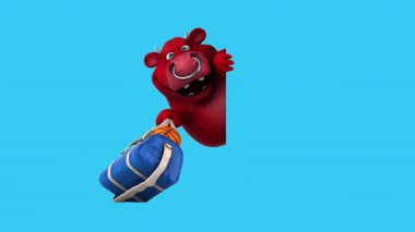 Spor çantalı çizgi film karakteri boğası - 3 boyutlu animasyon 