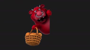 Çizgi film karakteri inek hamur işleriyle - 3 boyutlu animasyon 