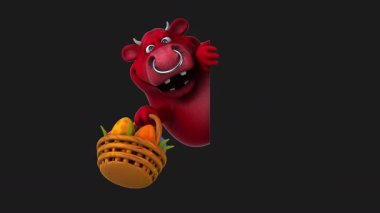 Paskalya yumurtalı çizgi film karakteri inek - 3 boyutlu animasyon 