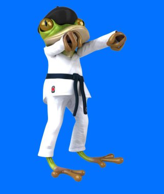 Eğlenceli 3 boyutlu kurbağa çizgi film karakteri dövüş sanatçısı