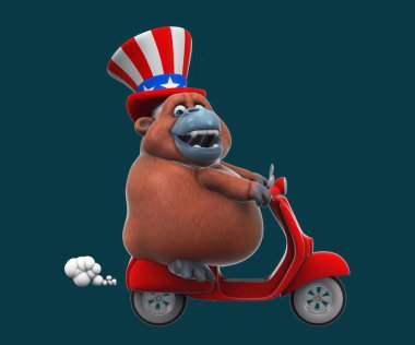 Eğlenceli 3D çizgi film orangutanı scooter 'da