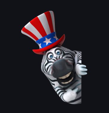 Sam Amca şapkalı 3 boyutlu komik zebra.