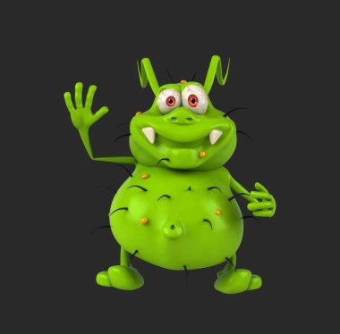 Eğlenceli 3 boyutlu çizgi film böceği selam söylüyor.